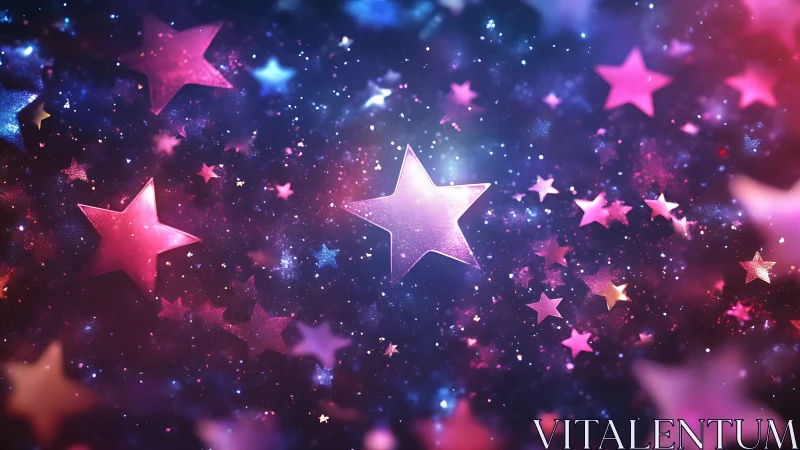 Multicolored star shapes on abstract cosmic background.