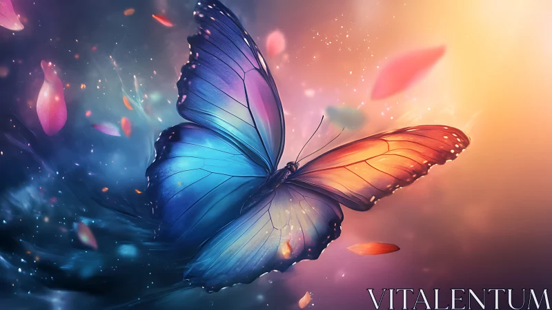 Bioluminescent butterfly in dual-tone nebula light field