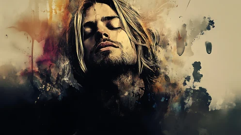 Male portrait with closed eyes in abstract color field.