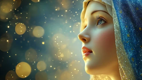 Side profile of veiled woman rendered with glowing bokeh