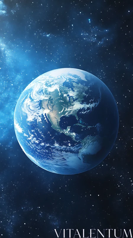 Planet Earth over star field in deep outer space view.