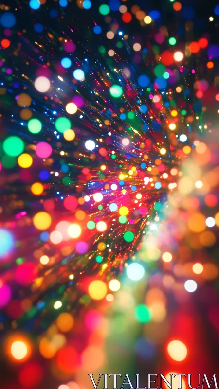 Prismatic comets streak outward in a neon bokeh universe