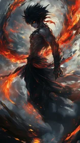 Digital painting of infernal warrior with swirling flame vortex.
