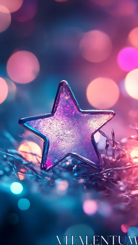 Translucent glass star ornament in shallow depth bokeh field