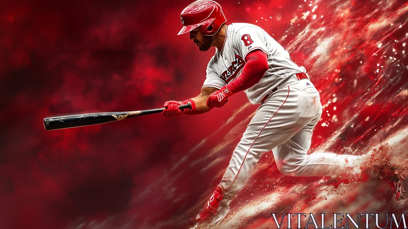 Powerful baseball swing sends energy racing across red field