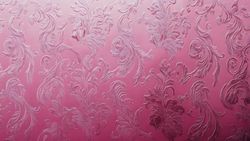 Embossed pink baroque damask scrollwork with tonal floral relief