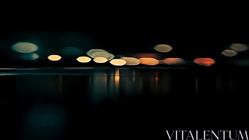 Nocturnal bokeh horizon over reflective urban waterline.