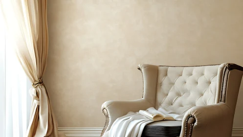 Soft daylight crowns a tufted chair in quiet invitation