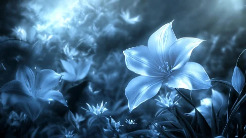 Luminescent Blue Floral Manifestation with Atmospheric Depth.