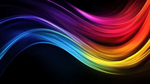 Flowing rainbow light waves on a dreamy dark canvas.