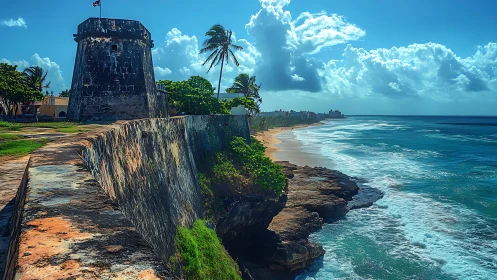 Coastal fortification tower overlooking Atlantic waters.