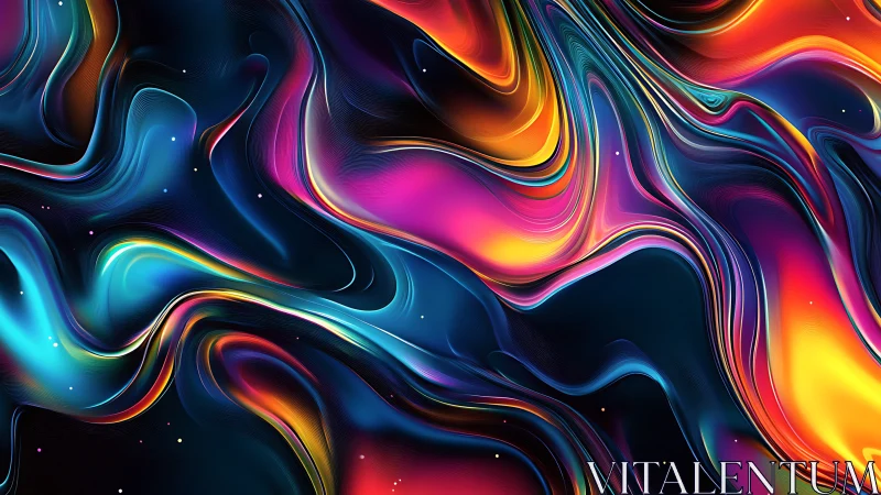 Neon chromatic waves swirling through cosmic darkness.