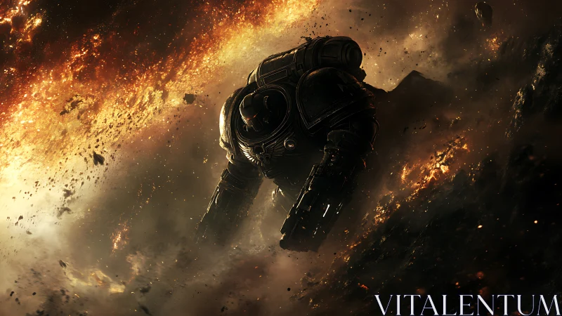 Armored Soldier Escaping Massive Explosion.