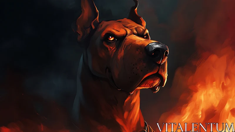 Doberman portrait rendered in dramatic infernal lighting