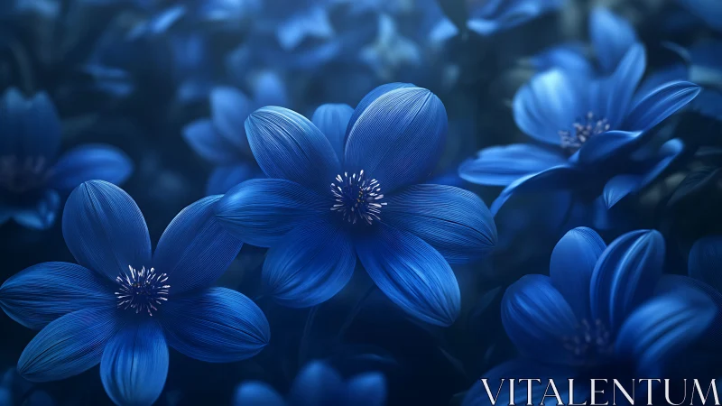 Blue Flowers Close-up. Detailed Petals and Stamen.