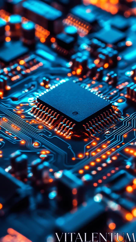 Midnight microchip city hums under neon circuitry skies