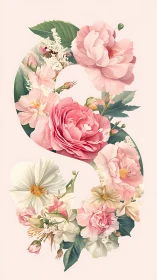Pink and White Peonies with Foliage Arranged in Curved Composition