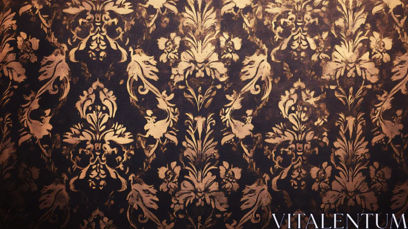 Ornate gold floral damask pattern on dark textured surface