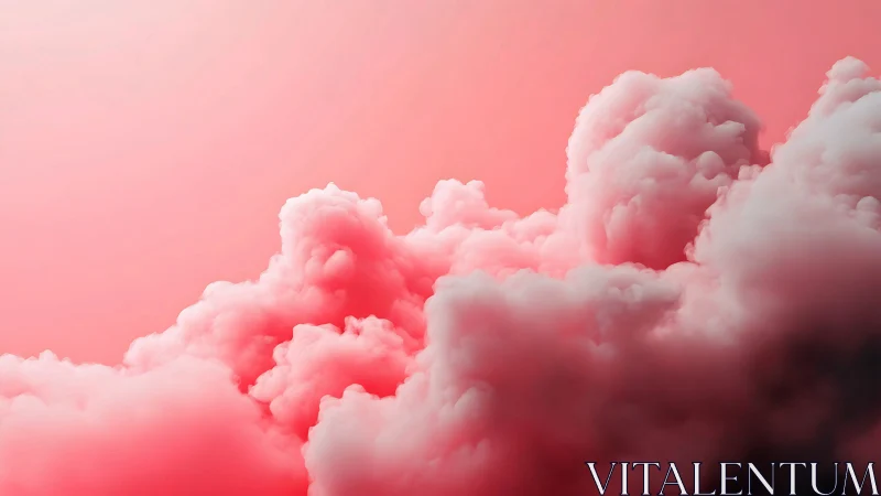 Soft pink vapor clouds rise in a dreamy abstract sky