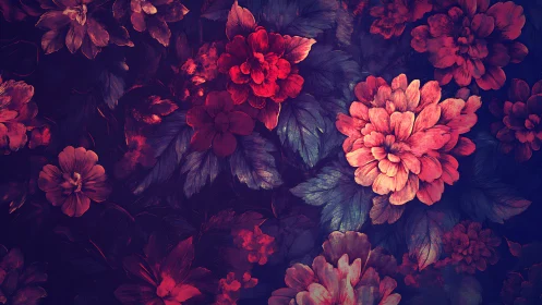 Chromatic macro-bloom study in dense nocturnal foliage field.