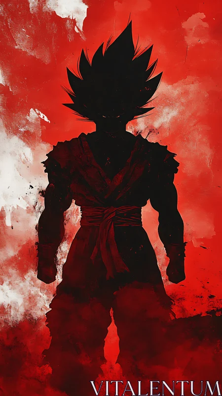 High-contrast warrior silhouette in red atmospheric field.