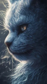 Blue-Gray Cat Portrait with Amber Eyes, Side Profile