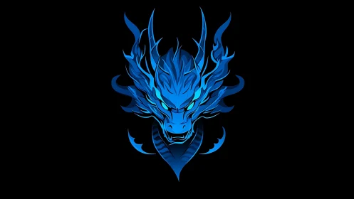 Blue stylized dragon head on black background artwork.