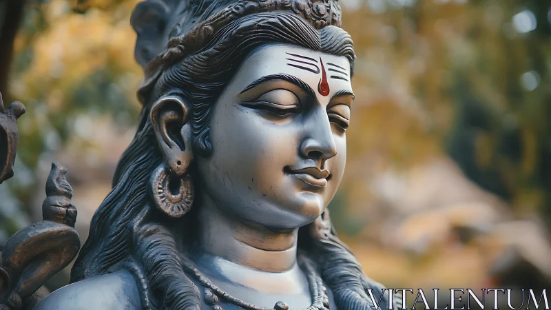 Serene deity statue rests in soft, golden afternoon light