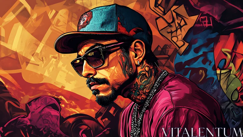 Urban street artist in vivid graffiti-inspired portrait scene.