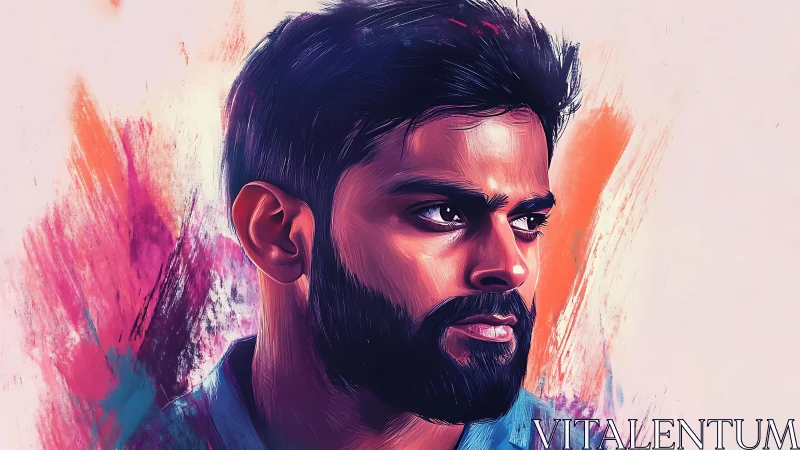 Bold portrait against vibrant neon splashes of color.