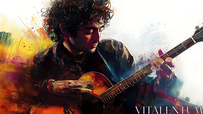 Expressive digital portrait of guitarist in vibrant colors.