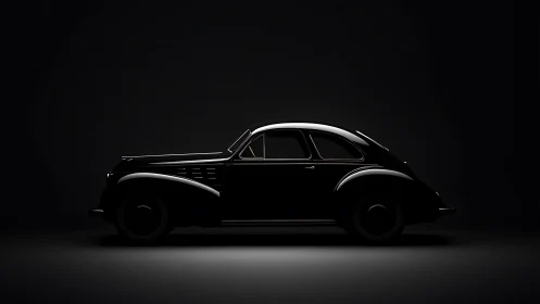 Midnight silhouette of a vintage coupe basking in shadowed light.
