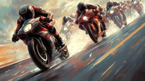 High-speed superbike racers in dynamic digital motion art.