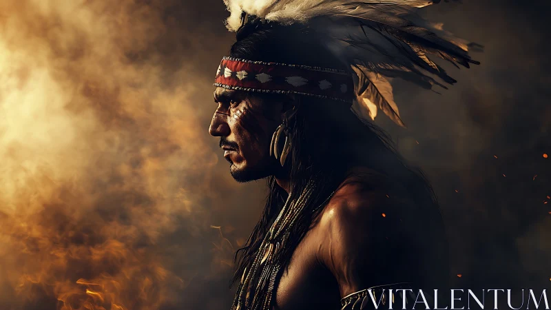 Portrait of a proud warrior in swirling golden smoke.