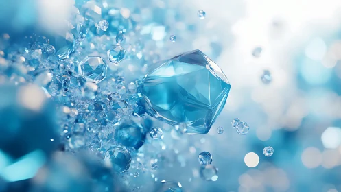 Blue crystal drifts through a glittering sea of frozen light