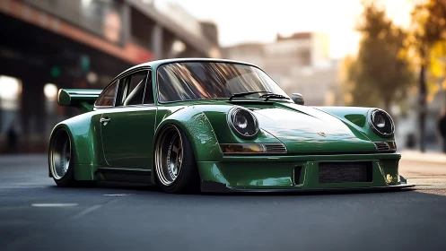 Widebody green classic coupe with extreme stance and street aero