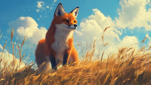 Golden fields welcome a proud fox under wide summer skies