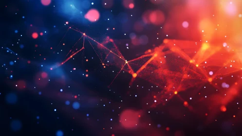 Abstract glowing network of points and lines in vibrant neon colors.