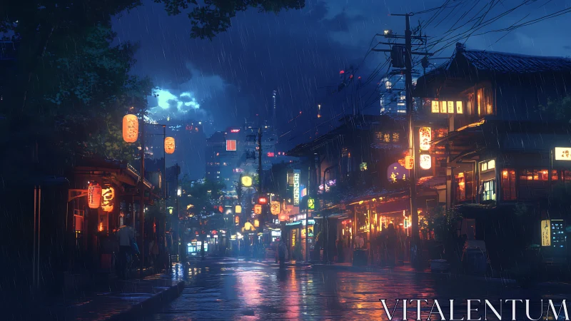 Rain-soaked neon alley in atmospheric Japanese nightscape.