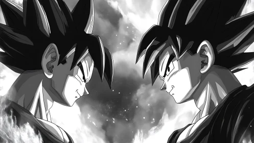 High-contrast dual anime portraits in mirrored confrontational profile