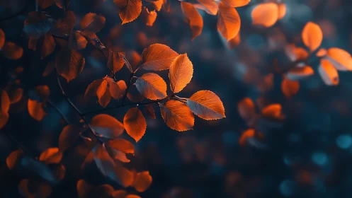 Midnight glow on ember-tinted autumn leaves.