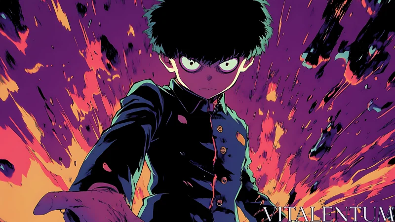 Psycho-kinetic student framed by high-contrast explosive chroma field