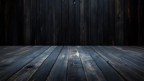 Dark wooden plank floor meets vertical wood panel wall