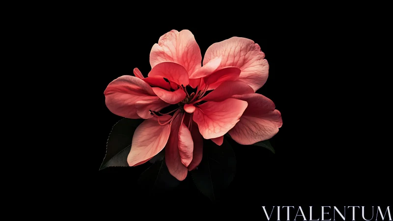 Coral Pink Peony Bloom on Black Background.