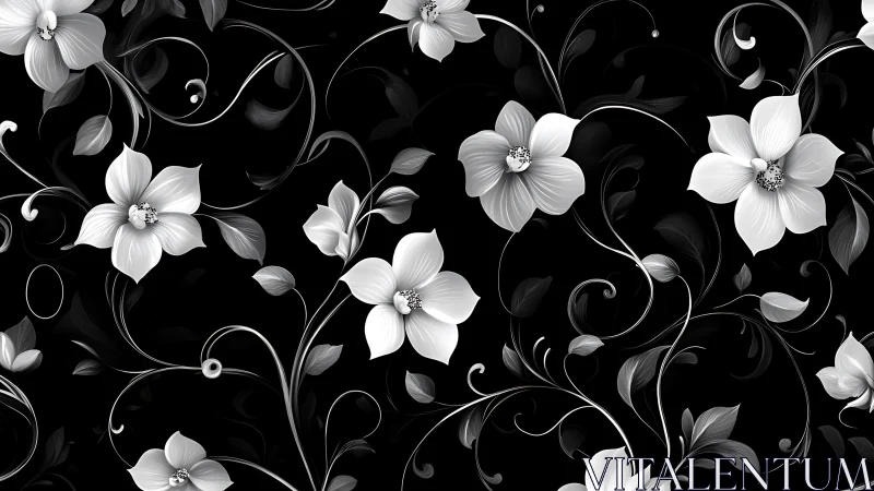 Monochromatic Floral Scrollwork Pattern with Organic Botanical Elements.