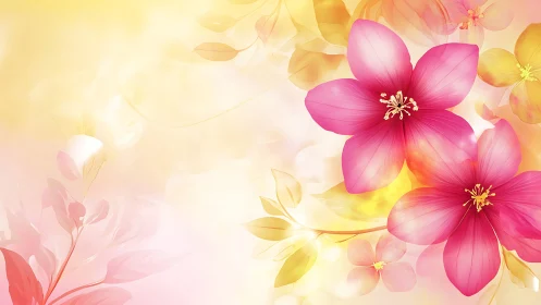Vibrant Floral Composition with Magenta Blooms and Warm Gradient Background.