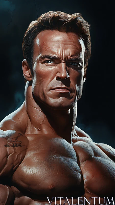 Powerful bodybuilder stands strong with intense focus