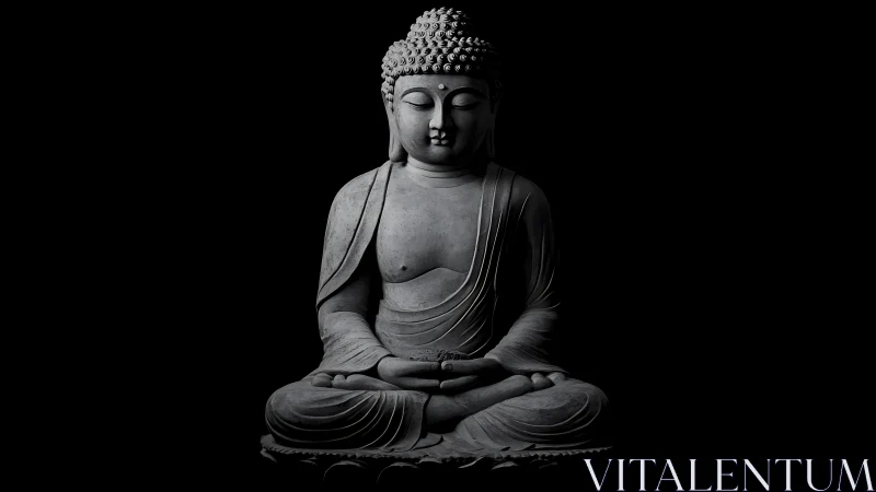 Serene Buddha statue rests in meditative darkness.