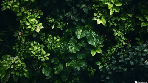 Lush tropical foliage forming dense emerald canopy wall.