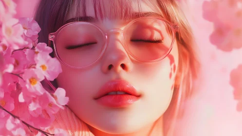 Soft spring daydream settles gently behind pink glasses